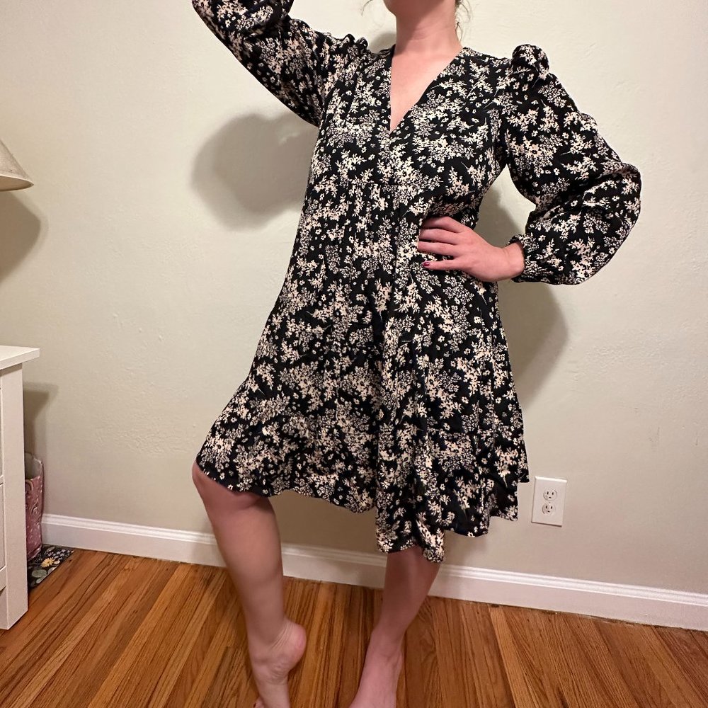 Mango Dress Ruffle Long Sleeve Wrap Front